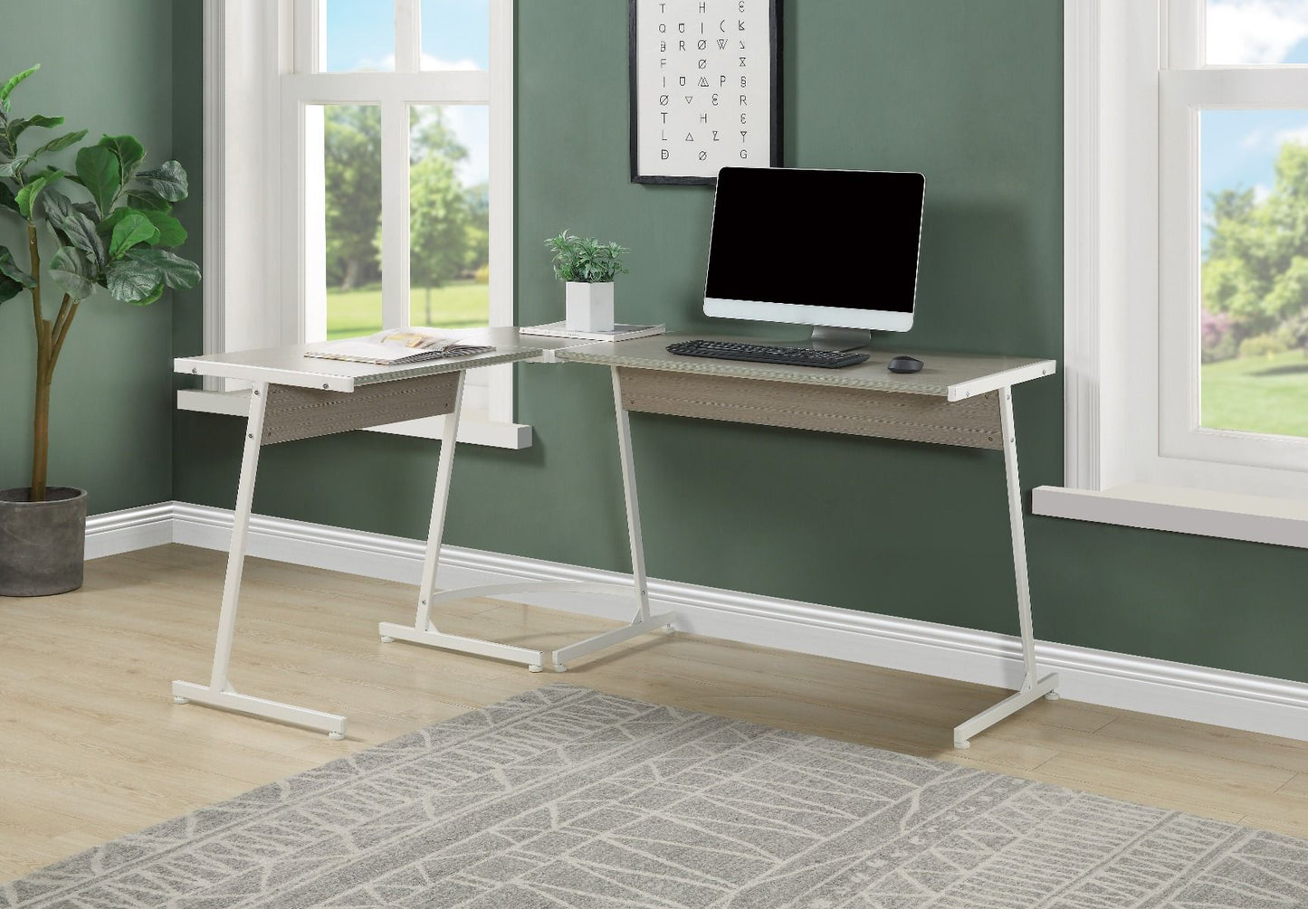 Dazenus - Desk - Gray & White Finish