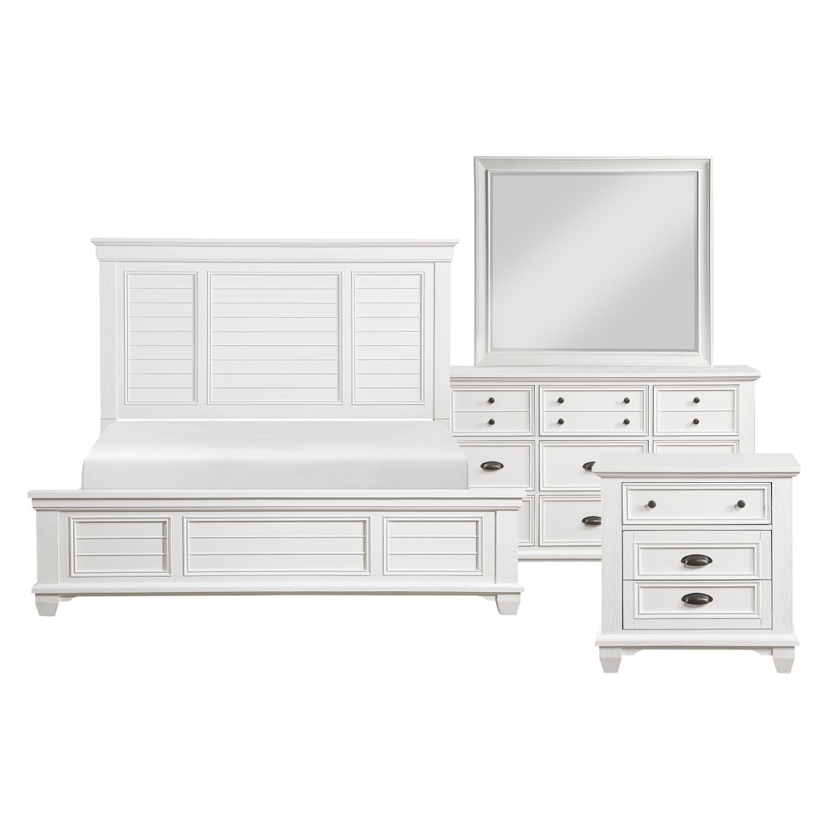 Mackinac - 4 Piece Bedroom Set (Queen Bed, Nightstand, Dresser, Mirror) - White