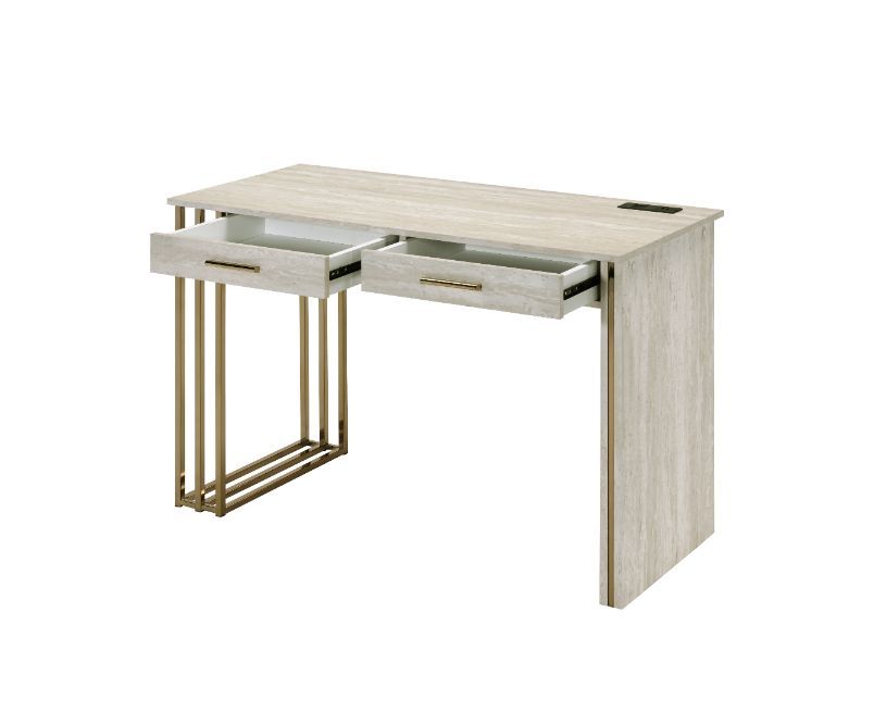 Tyeid - Desk - Antique White & Gold Finish