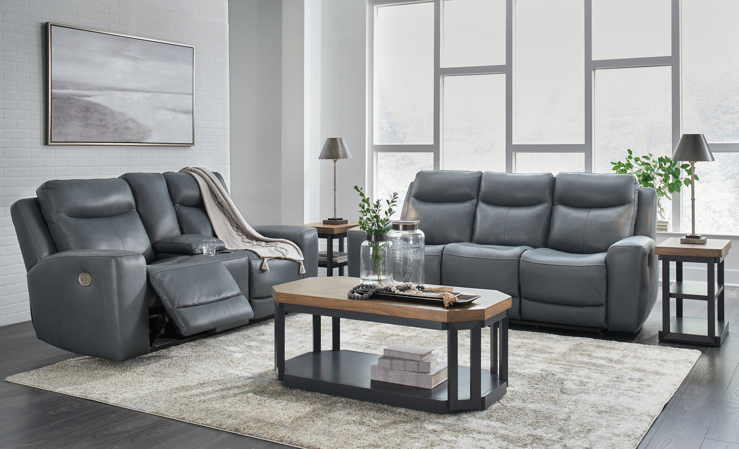 Mindanao - 2 Pc. - Power Reclining Sofa, Power Reclining Loveseat with Console - Steel