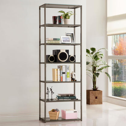 Kate - 5-Shelf Glass Bookshelf - Black Nickel