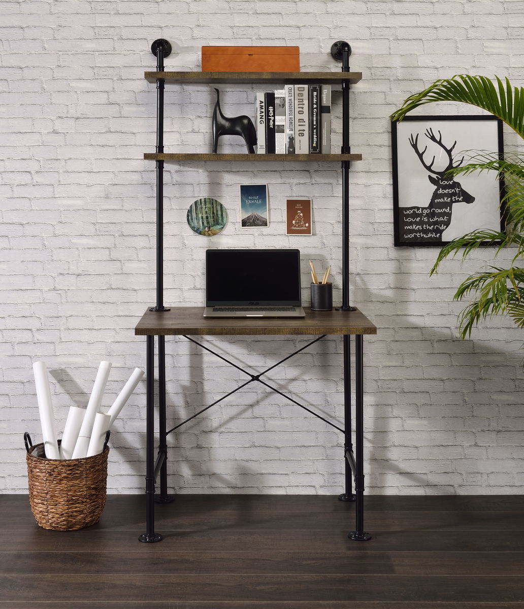 Ensata II - Writing Desk - Rustic Oak & Black Finish