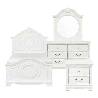 Lucida - 4 Piece Set (Twin Bed, Nightstand, Dresser, Mirror) - White