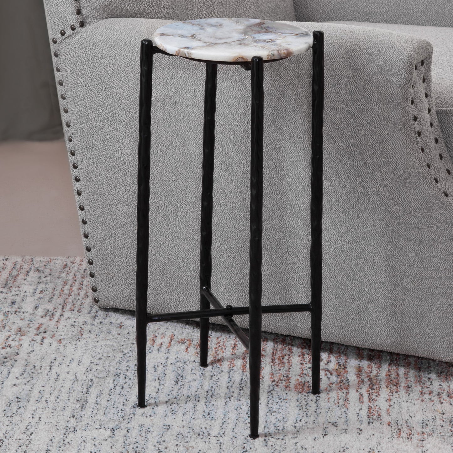 Octavio - Agate Top Chairside Table - White