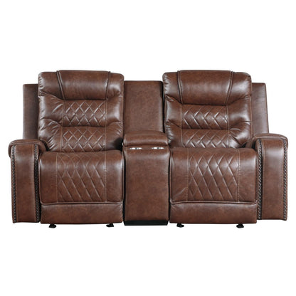 Putnam - Double Glider Reclining Loveseat With Center Console, Receptacles And USB Port - Brown