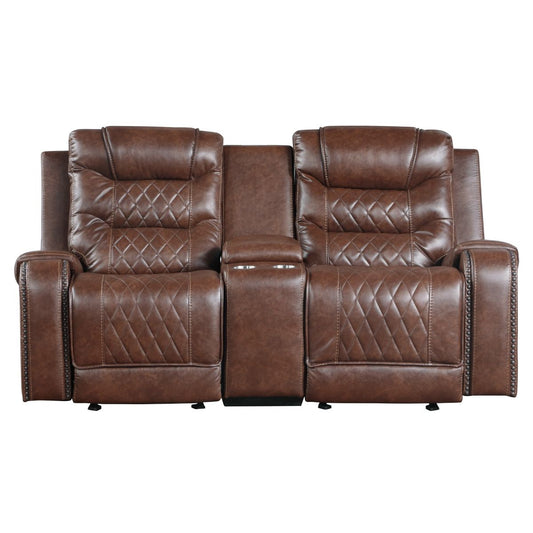 Putnam - Double Glider Reclining Loveseat With Center Console, Receptacles And USB Port - Brown