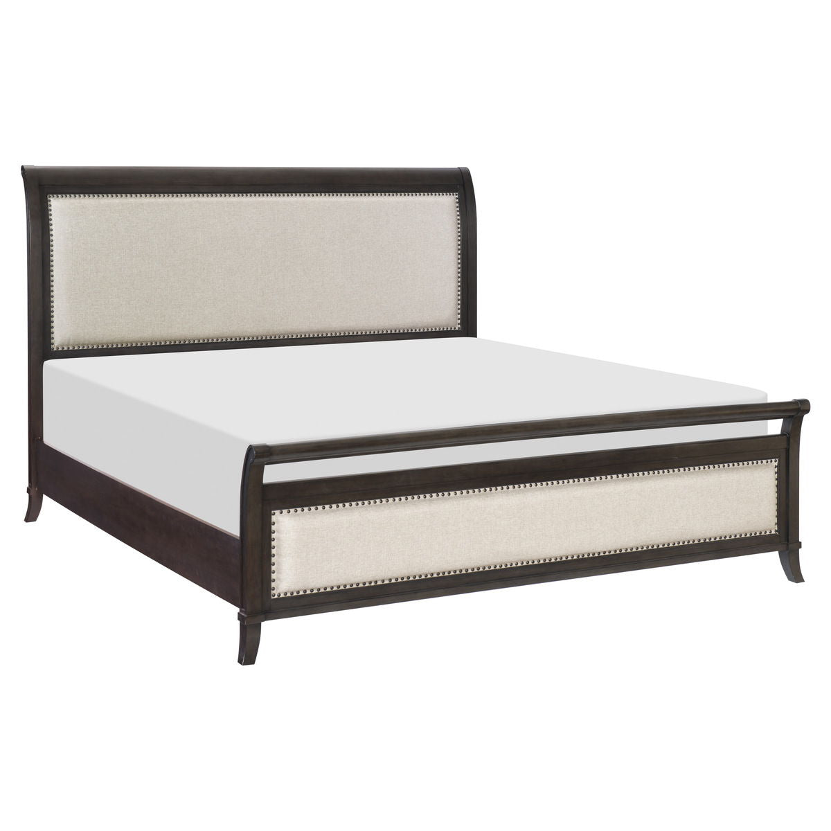 Hebron - 4 Piece Set (Queen Bed, Nightstand, Dresser, Mirror) - Dark Brown / Beige