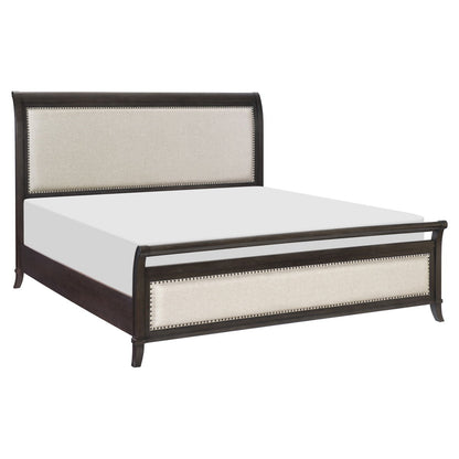 Hebron - 4 Piece Set (Queen Bed, Nightstand, Dresser, Mirror) - Dark Brown / Beige