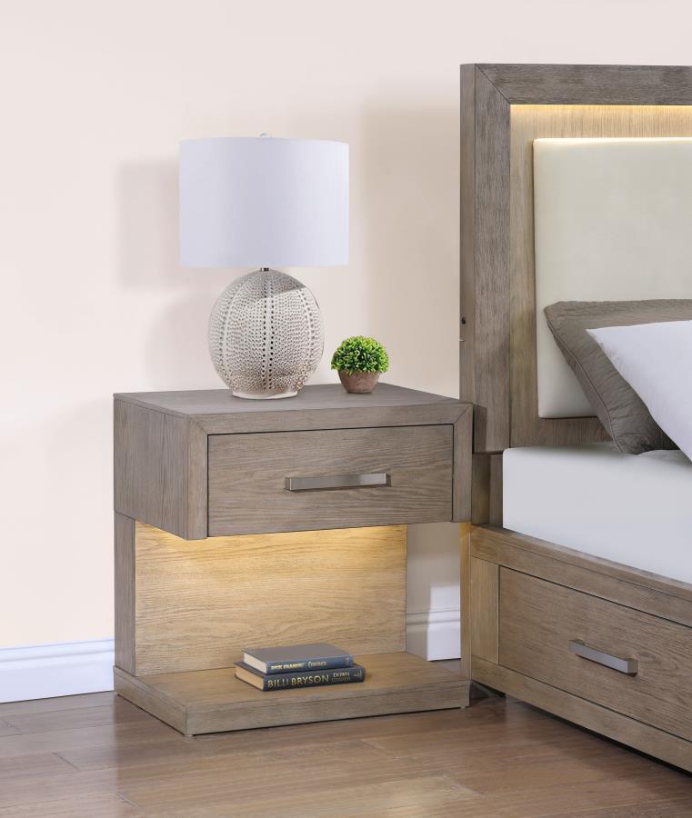 Kenora - 1 Drawers Nightstand Bedside Table - Barley Brown