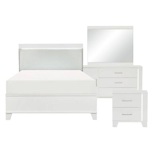 Kerren - 4 Piece Set (Queen Bed, Nightstand, Dresser, Mirror) - White