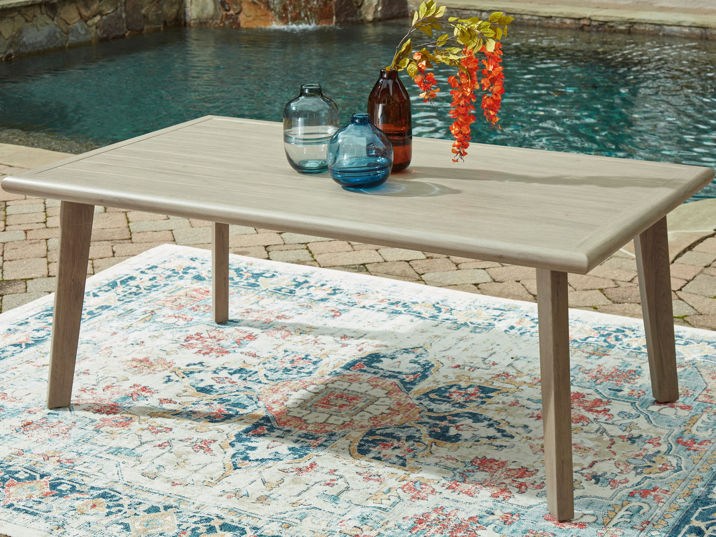 Carisbo - Rectangle Dining Table With Umbrella Option - Beige