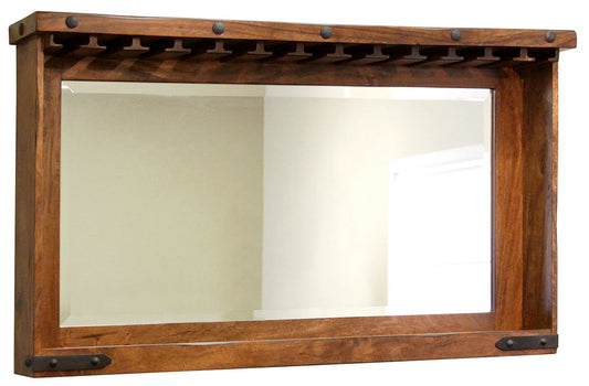 Parota - Mirror Bar With Glass Holders And Shelf - Cinnamon Brown