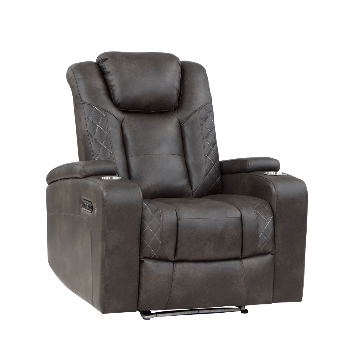Tabor - Power Reclining Chair With Power Headrest And Storage Arms, Cup Holders - Brownish Gray