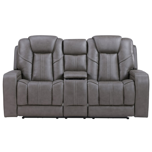 Daniel - Triple Power Leather Theater Loveseat - Gray