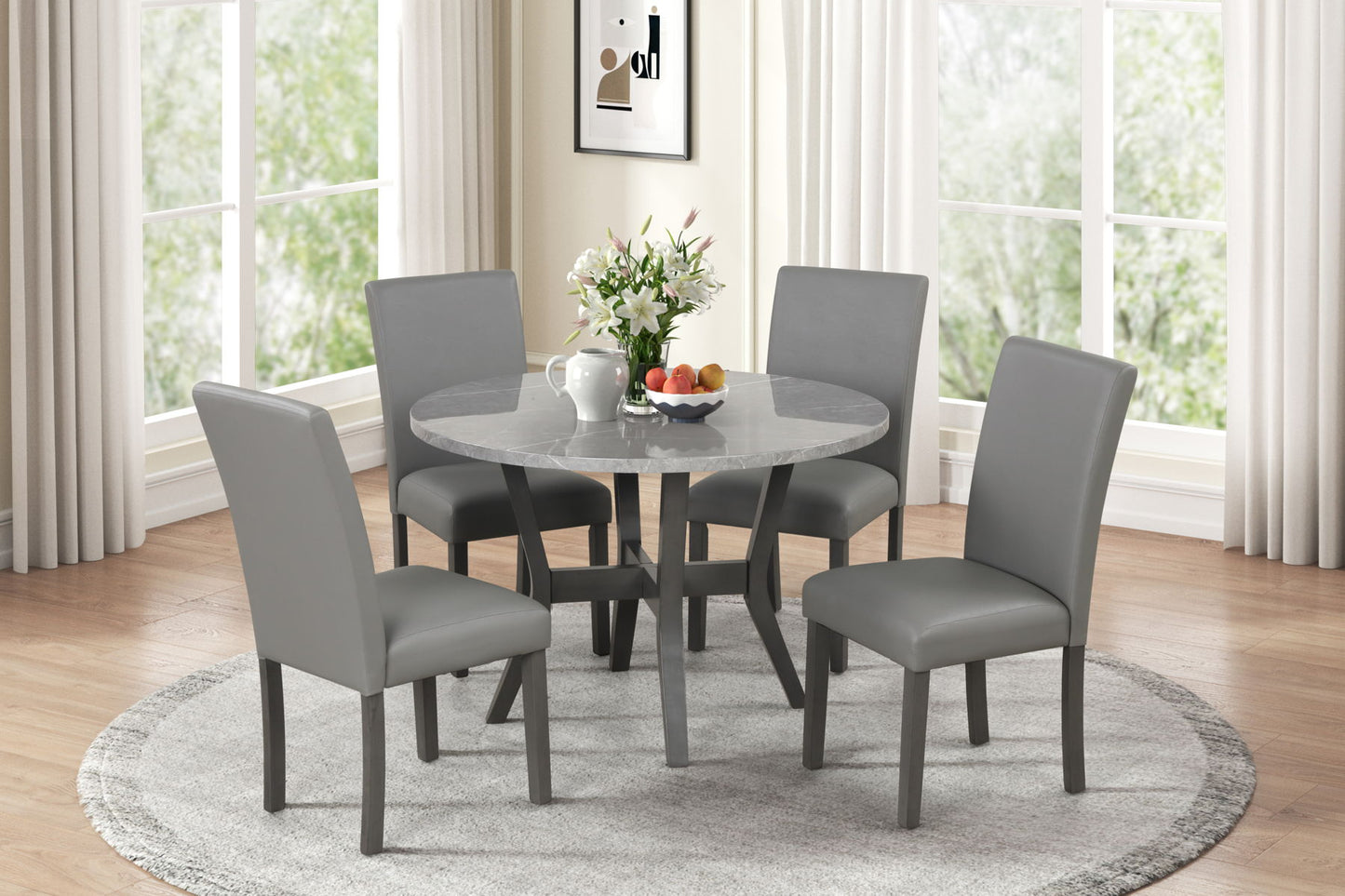 Tribecca - 5 Piece  Round Dining Set - Espresso / Gray