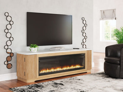 Camdill - 80" TV Stand With Electric Fireplace - Light Brown