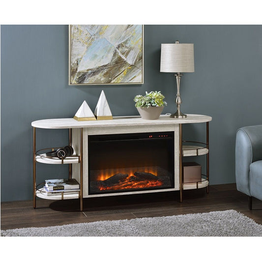 Valene - Console Table With Fireplace - White