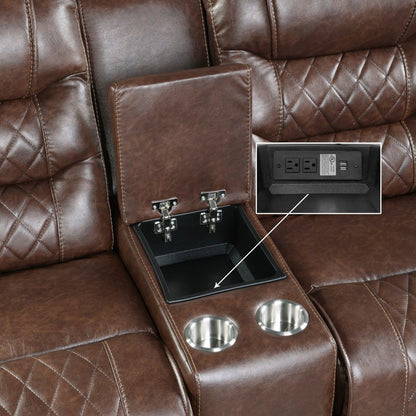 Putnam - Double Glider Reclining Loveseat With Center Console, Receptacles And USB Port - Brown
