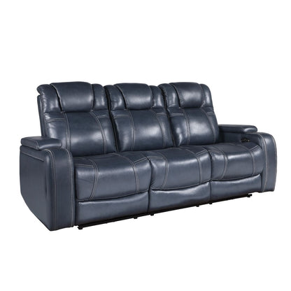 Keziah - Power Double Reclining Sofa With Power Headrests And Storage Arms - Blue