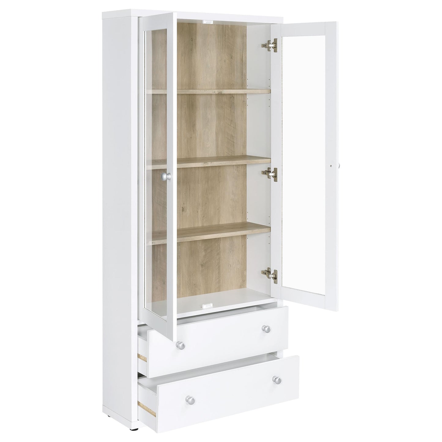 Hawthorne - 4-Shelf Glass Door Tall Cabinet With Drawers - White