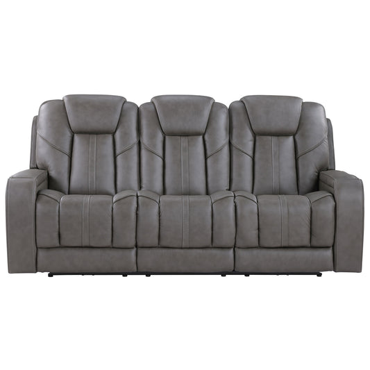 Daniel - Triple Power Leather Theater Sofa - Gray