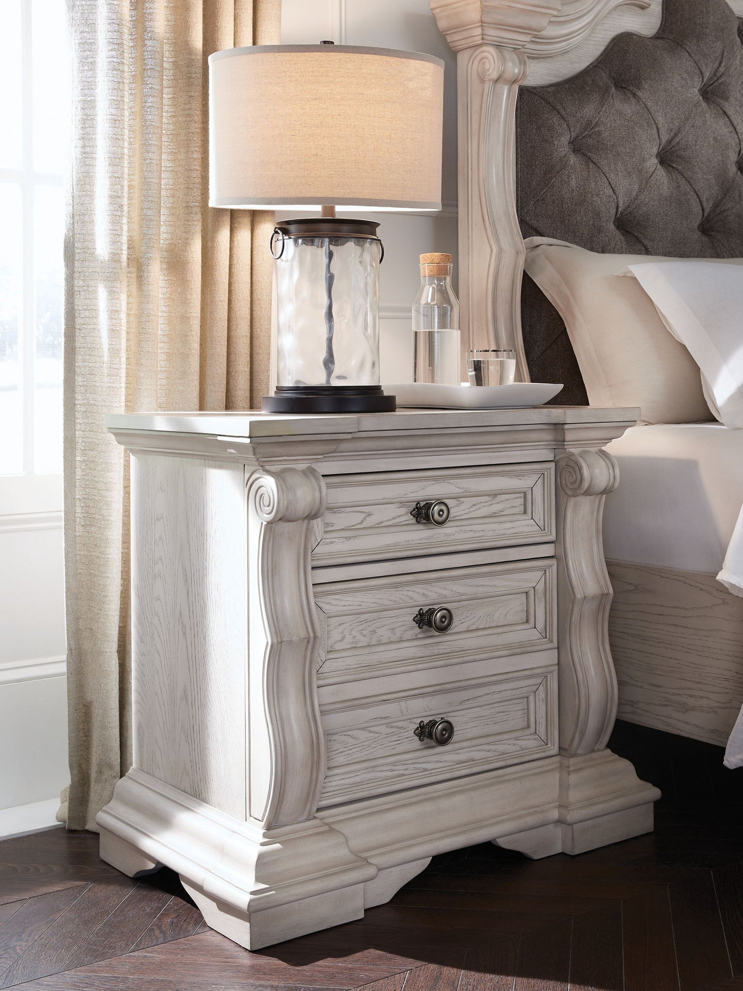 Andonhall - Three Drawer Night Stand - Antique White