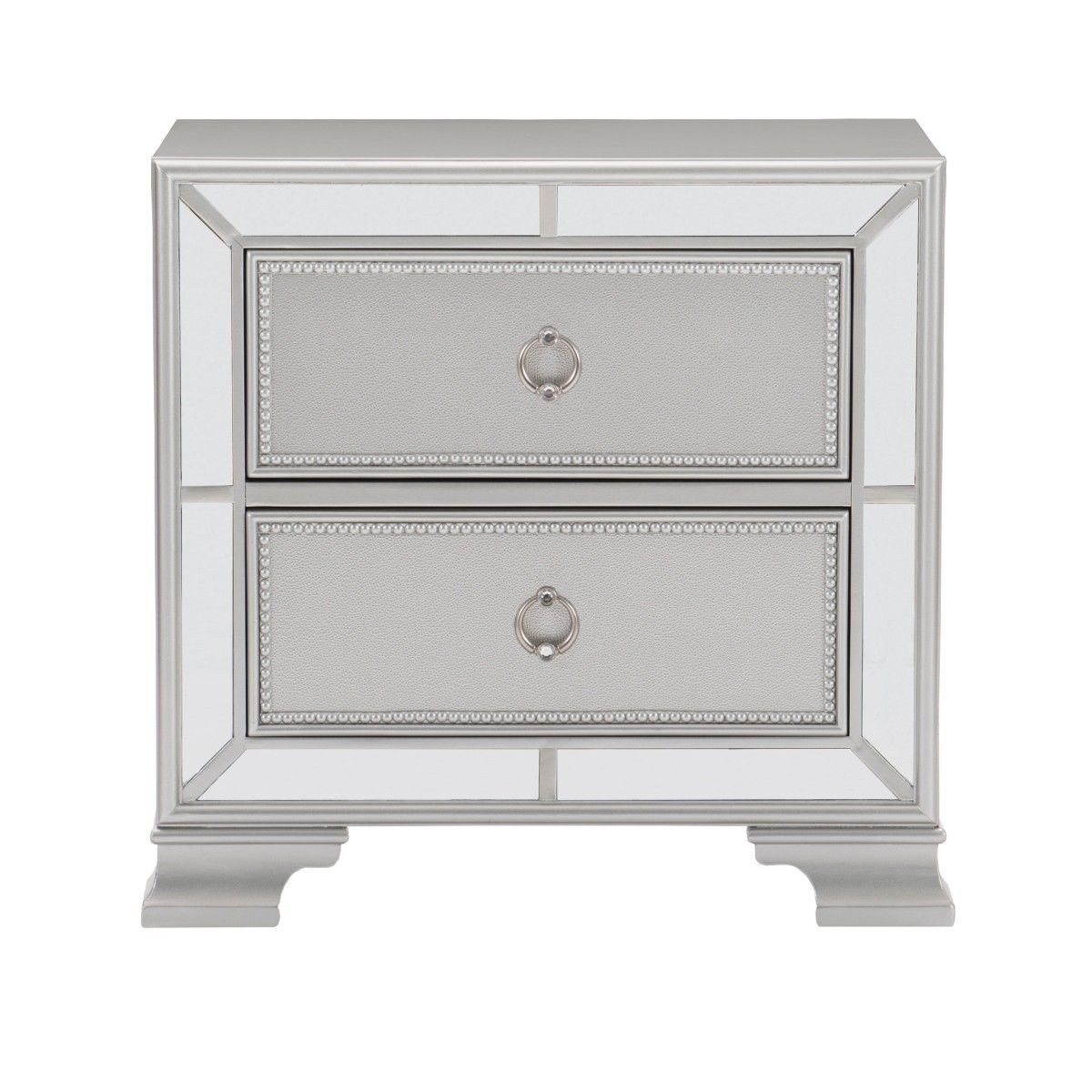 Avondale - 4 Piece Set (Queen Bed, Nightstand, Dresser, Mirror) - Gray / Silver