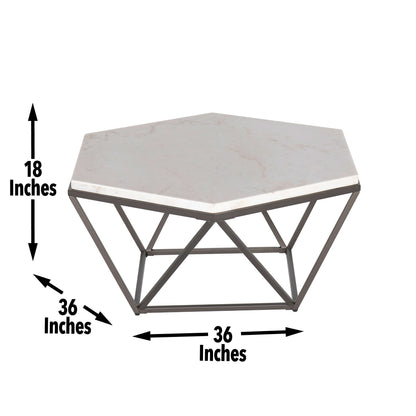 Corvus - White Marble Top Hexagon - White