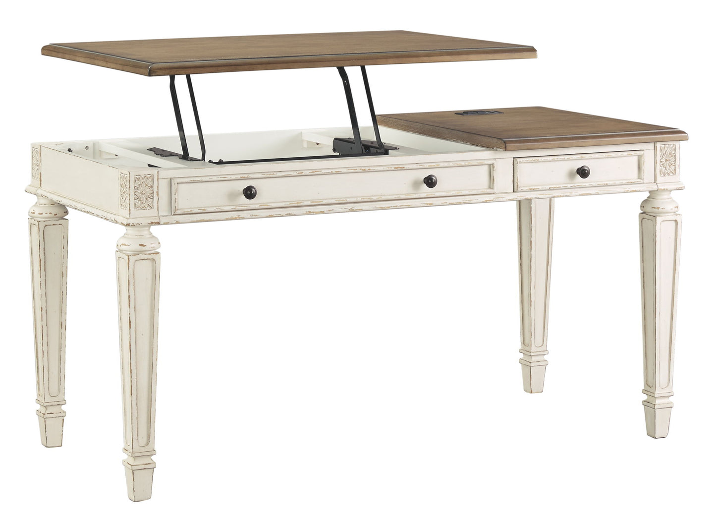 Realyn - Home Office Lift Top Desk - White / Brown