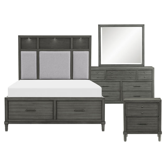 Wittenberry - 4 Piece Set (Queen Bed, Nightstand, Dresser, Mirror) - Dark Gray / Pebble