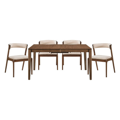 Leawood - 5 Piece Dining Room Set (Table & 4 Side Chairs) - Beige / Walnut