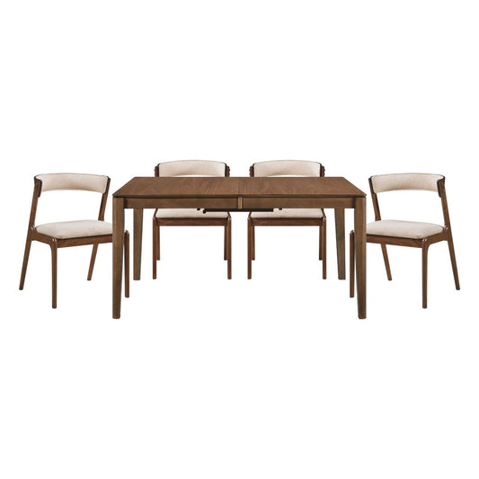 Leawood - 5 Piece Dining Room Set (Table & 4 Side Chairs) - Beige / Walnut