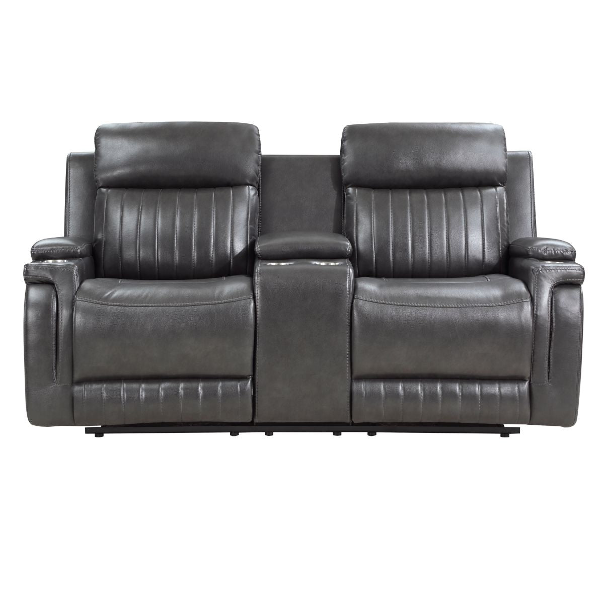 Broomfield - Double Reclining Loveseat With Center Console - Dark Gray
