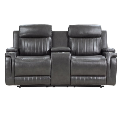 Broomfield - Double Reclining Loveseat With Center Console - Dark Gray