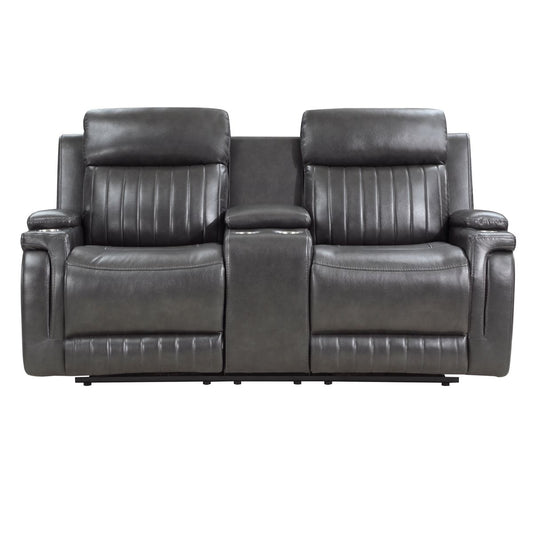 Broomfield - Double Reclining Loveseat With Center Console - Dark Gray