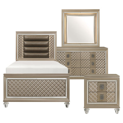 Loudon - 4 Piece Set (Twin Bed, Nightstand, Dresser, Mirror) - Gold / Silver / Champagne