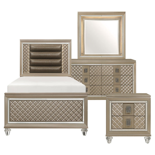 Loudon - 4 Piece Set (Twin Bed, Nightstand, Dresser, Mirror) - Gold / Silver / Champagne