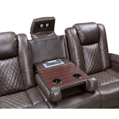 Caelan - Power Double Reclining Sofa With Center Drop-Down Cup Holders, Power Headrests, Storage Arms, Cup Holders And Reading Lights - Dark Brown