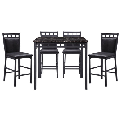 Olney - 5 Piece Counter Height Set With Faux Marble Top - Black / Dark Brown
