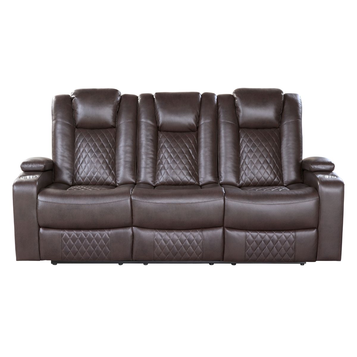 Caelan - Power Double Reclining Sofa With Center Drop-Down Cup Holders, Power Headrests, Storage Arms, Cup Holders And Reading Lights - Dark Brown