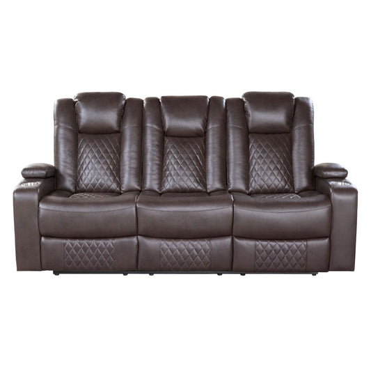 Caelan - Power Double Reclining Sofa With Center Drop-Down Cup Holders, Power Headrests, Storage Arms, Cup Holders And Reading Lights - Dark Brown