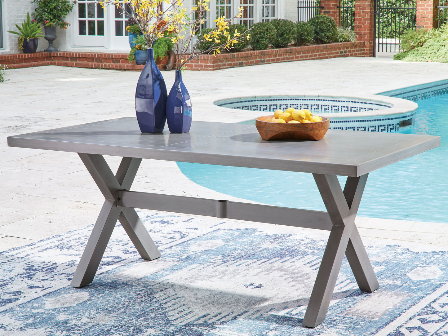 Dillon Beach - Rectangular Dining Table With Umbrella Option - Gray