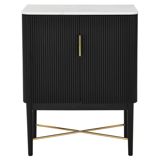 Vida Black - Marble Top Wine Cabinet - White / Black