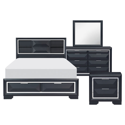 Rosemont - 4 Piece Set (Queen Bed, Nightstand, Dresser, Mirror) - Blue