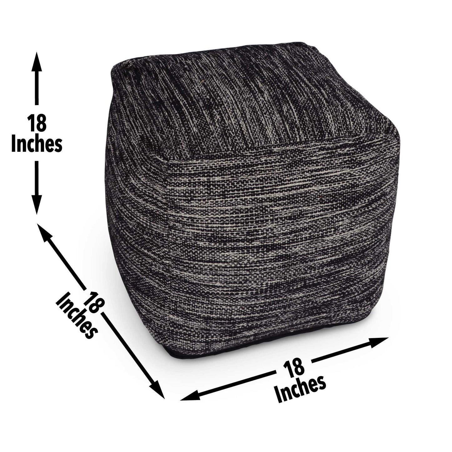 Omari - Square Handwoven Woolen Pouf - Black