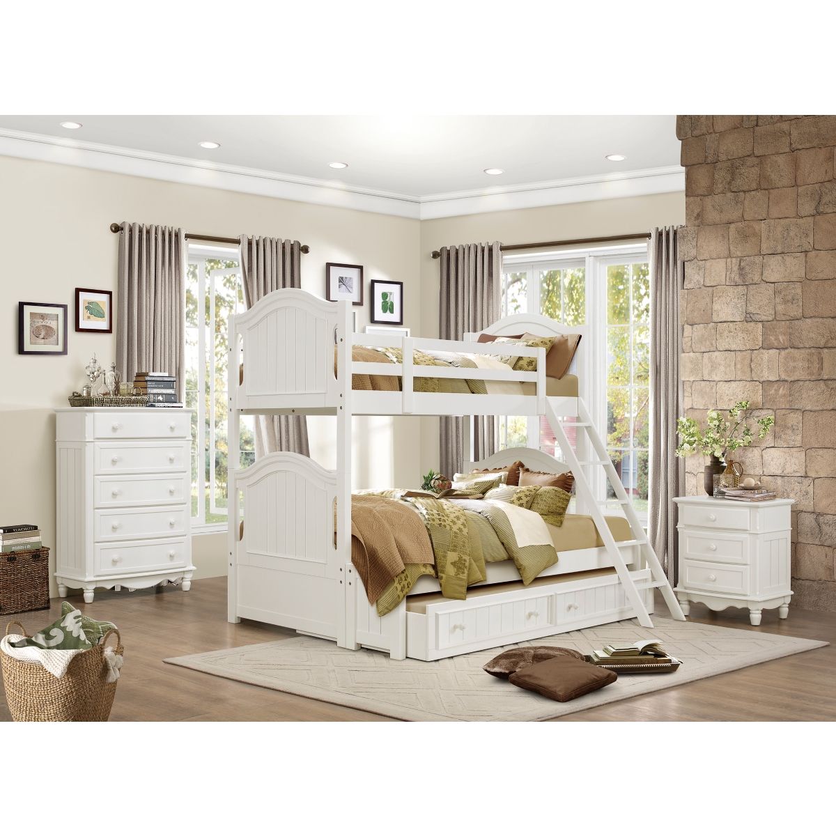 Clementine - Twin / Full Bunk Bed With Twin Trundle - White