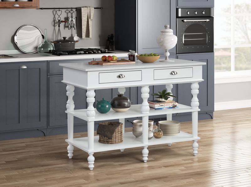 Rorratt - Kitchen Island - Marble & White Finish