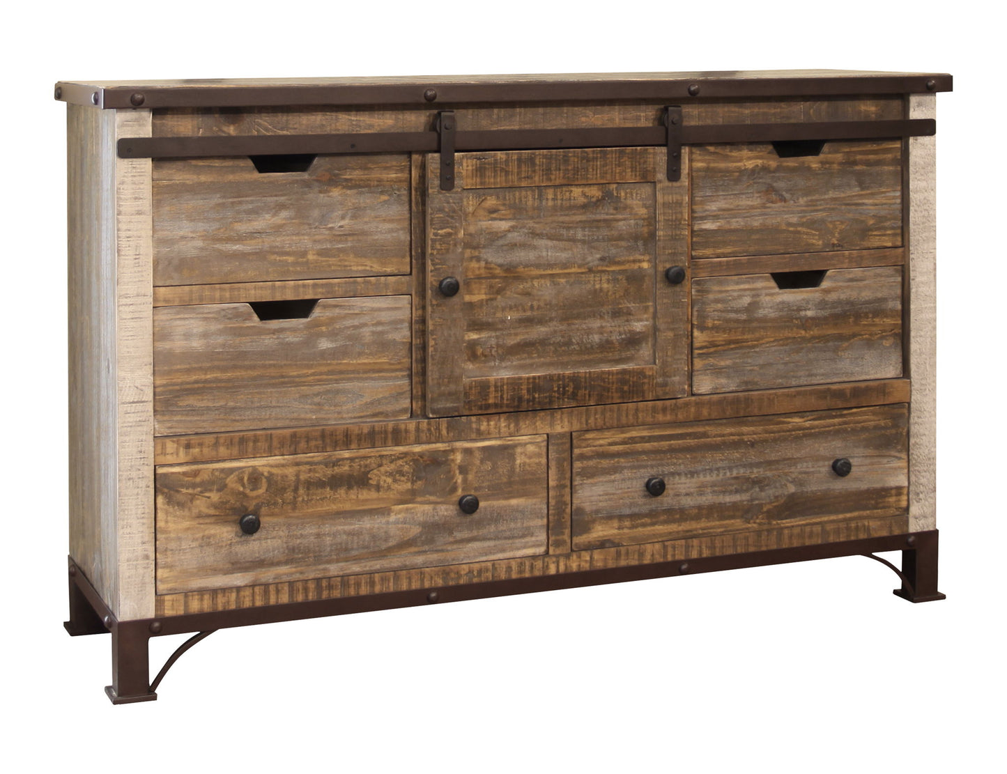 Antique - Dresser With 6 Drawer / 1 Door - Multicolor