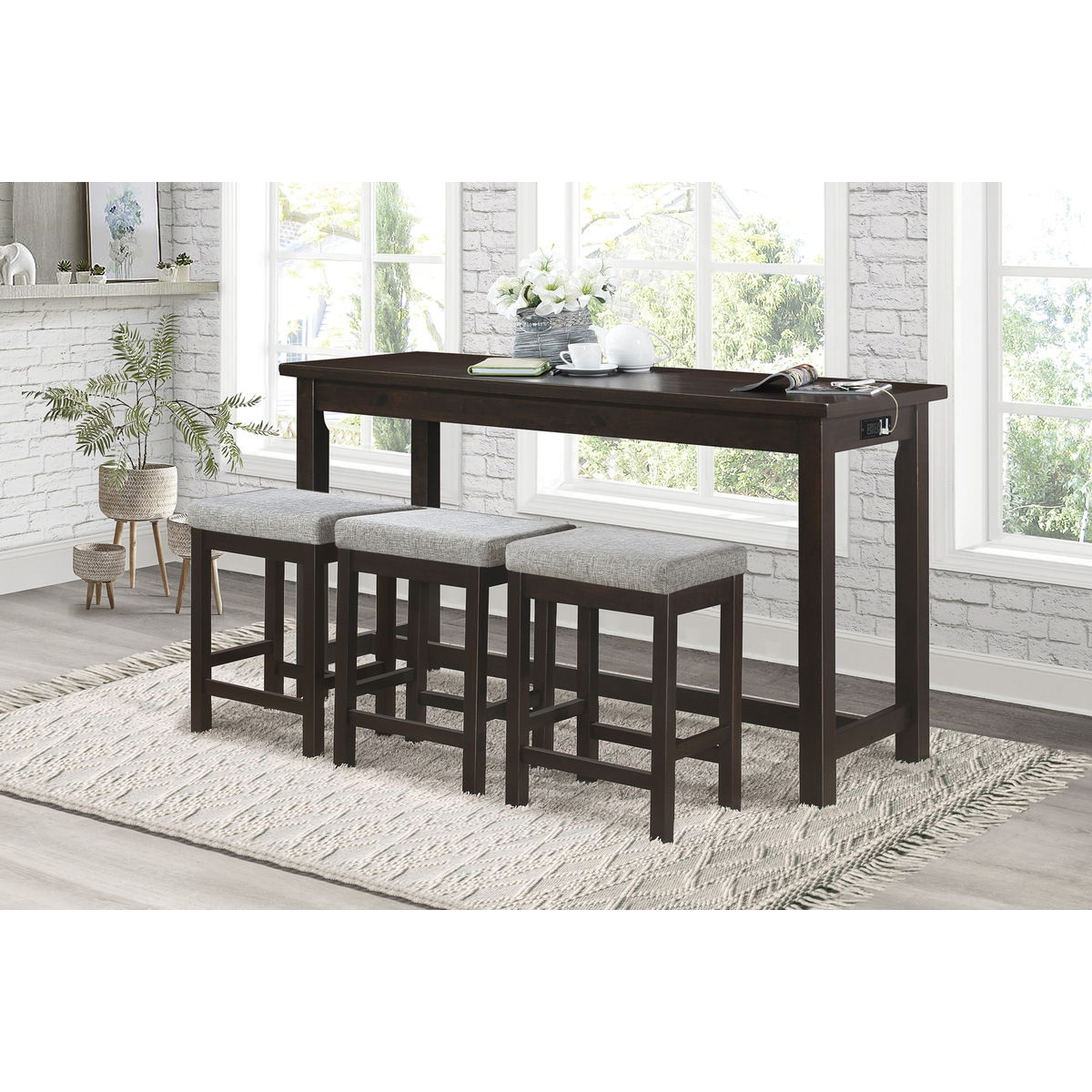 Connected - 4 Piece Pack Counter Height Set - Gray / Espresso