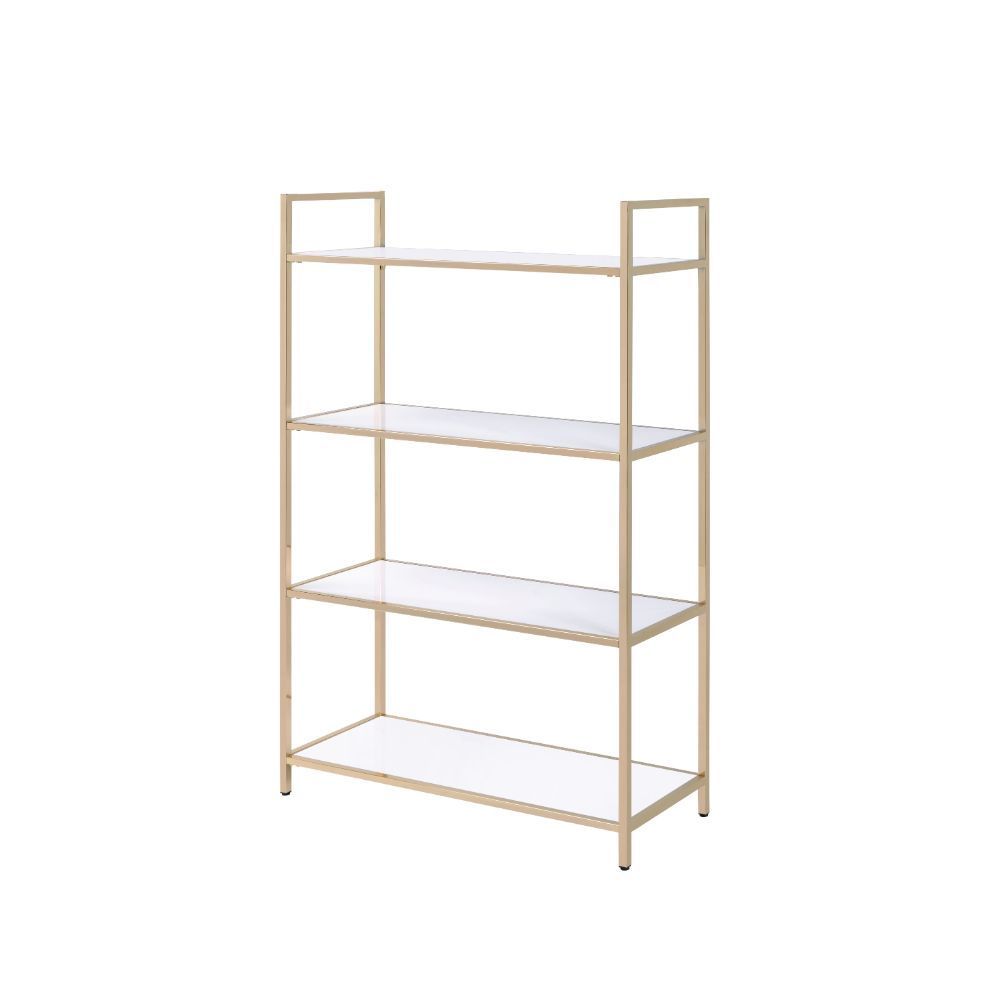 Ottey - Bookshelf - White High Gloss & Gold